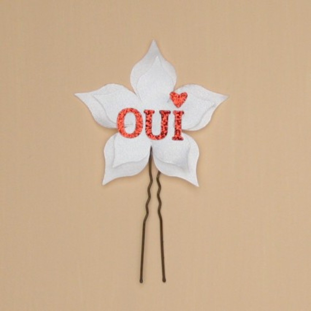 Epingle à cheveux OUI fleur blanc rouge