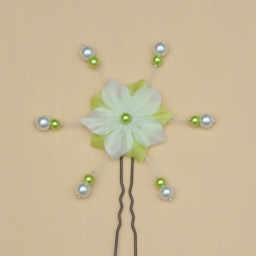 Epingle à cheveux mariage fleur blanc vert anis
