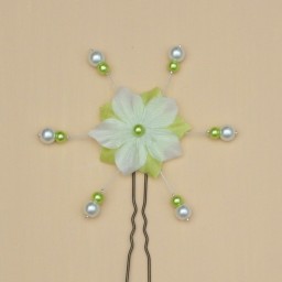 Epingle à cheveux mariage fleur blanc et vert anis EP1277A