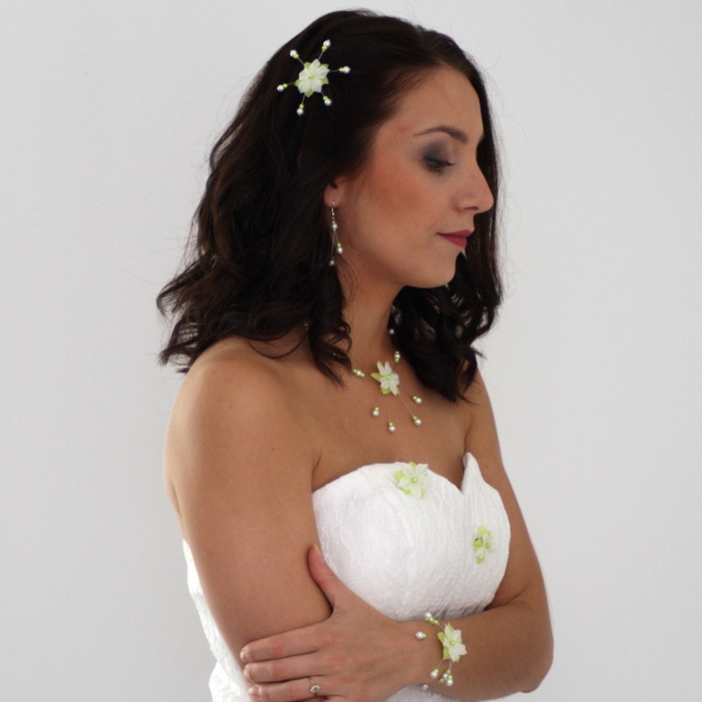 Epingle à cheveux mariage fleur blanc vert anis