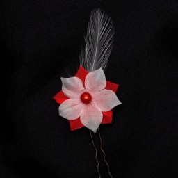 Epingle à cheveux fleur plume rouge blanc EP1285A