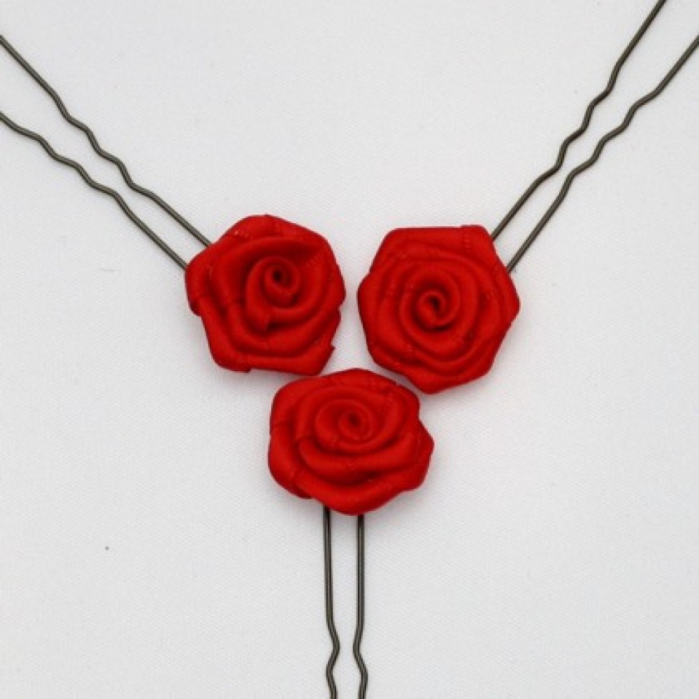 3 épingles à cheveux roses rouge