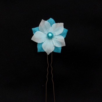 Epingle à cheveux mariage fleur blanc et bleu turquoise EP1285B