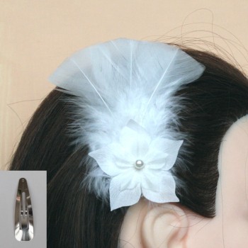 Pince à cheveux mariage blanc fleur plumes PI004A