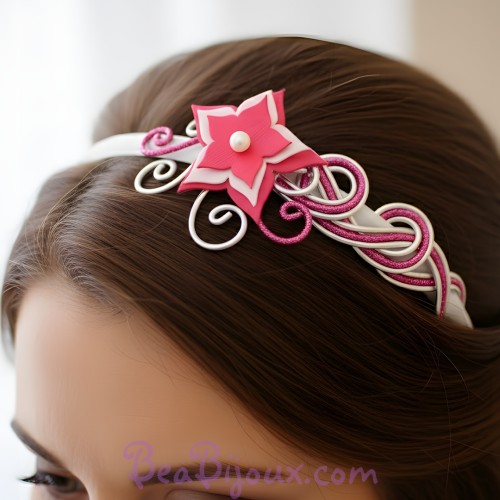 Serre-tête mariage argent fuchsia blanc fleur