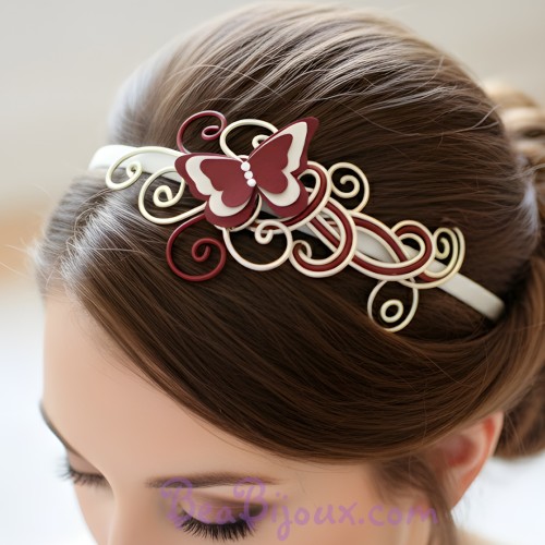 Serre-tête mariage papillon bordeaux champagne