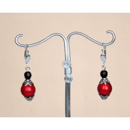 Boucles d oreilles rouge noir argent BO1228A