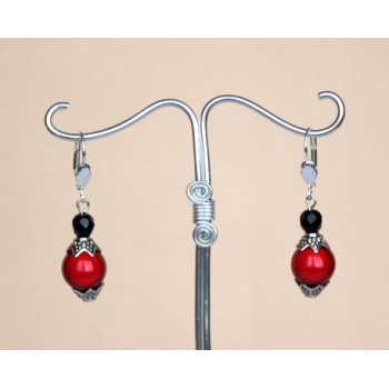 Boucles d oreilles rouge noir argent BO1228A