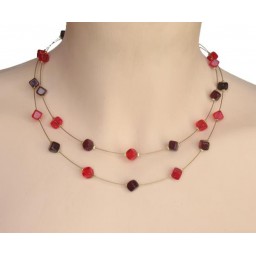 Collier 2 rangs rouge CO1176A