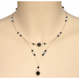 Collier noir et cristal  CO1191A