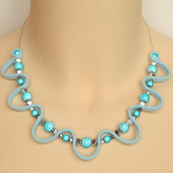 Collier fantaisie bleu et argent CO1403A