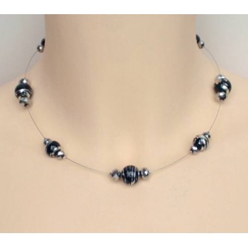 Collier fantaisie noir et argent CO1236A