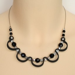 Collier fantaisie noir et argent CO1400A