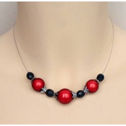 Collier fantaisie rouge noir et argent CO1228A