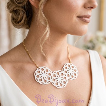Collier mandala simili cuir blanc CO7002