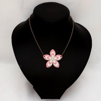 Collier pendentif fleur rose et blanc pailleté CO7010