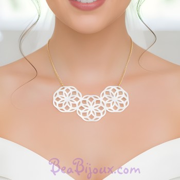 Collier mandala simili cuir blanc CO7002