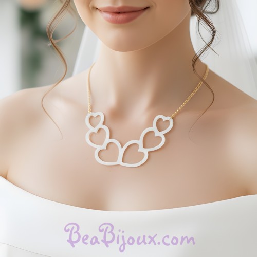Collier mariage coeurs blanc