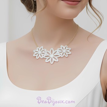 Collier mariage fleurs simili cuir blanc CO7001