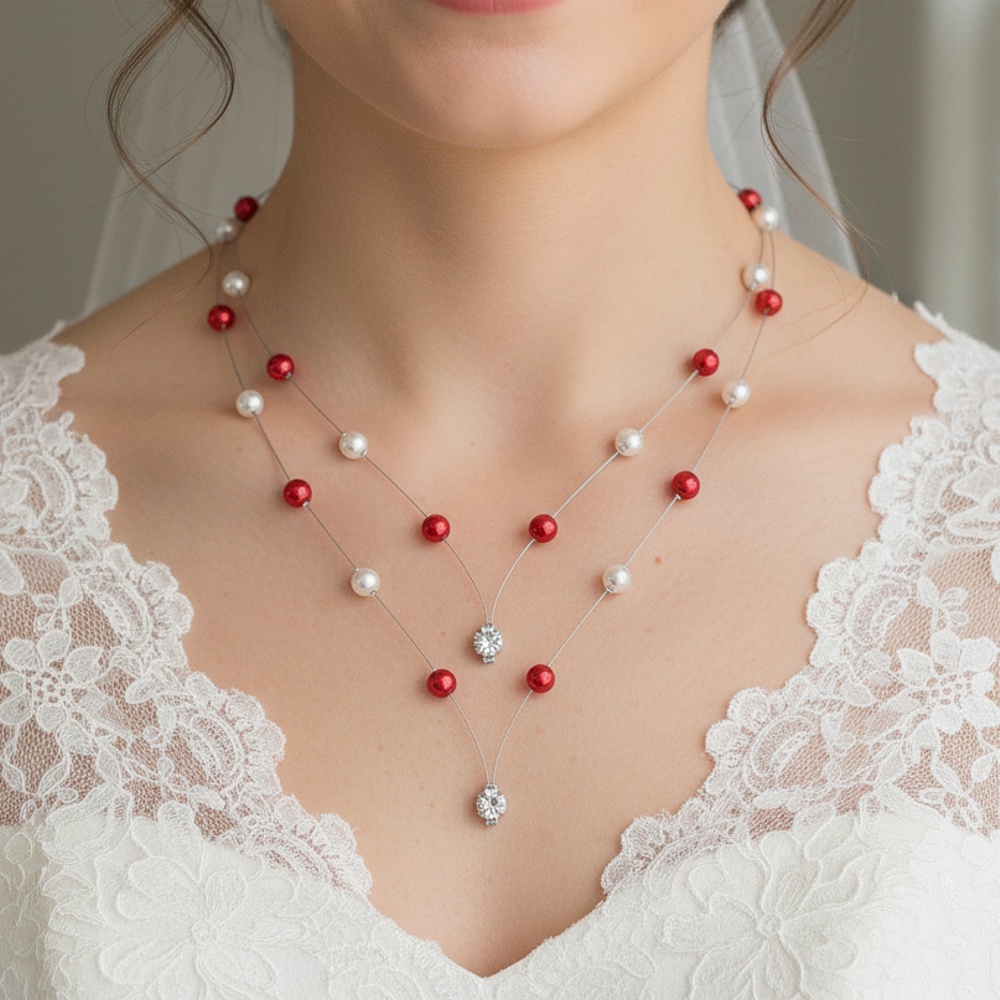 Parure bijoux rouge et blanc Parure bijoux rouge et blanc