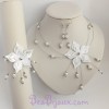 Parure de Mariage Fleurs Satin Blanc et Argent - PA1270A