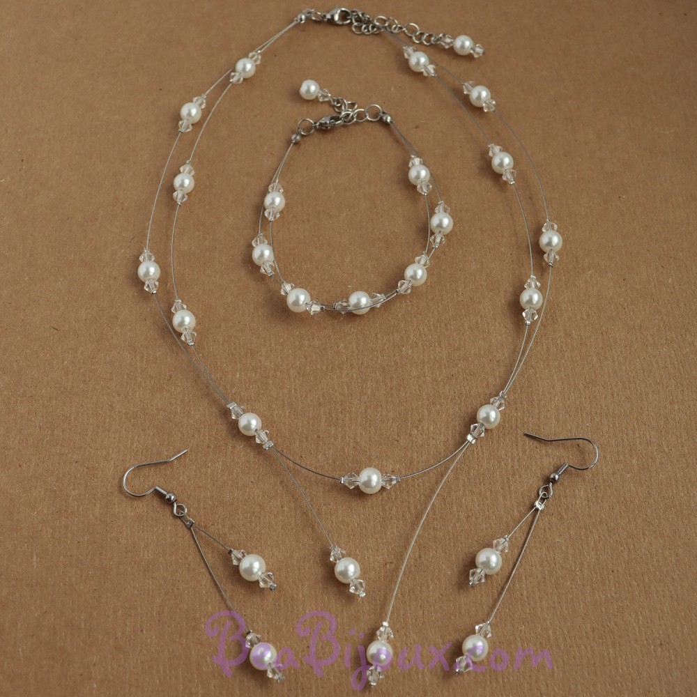 Parure de Mariage perles blanches et cristal Parure de Mariage perles blanches et cristal