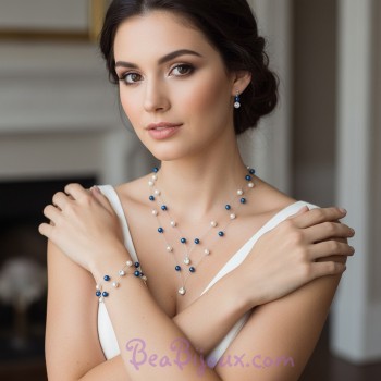 Parure bijoux bleu roi et blanc PA1276A