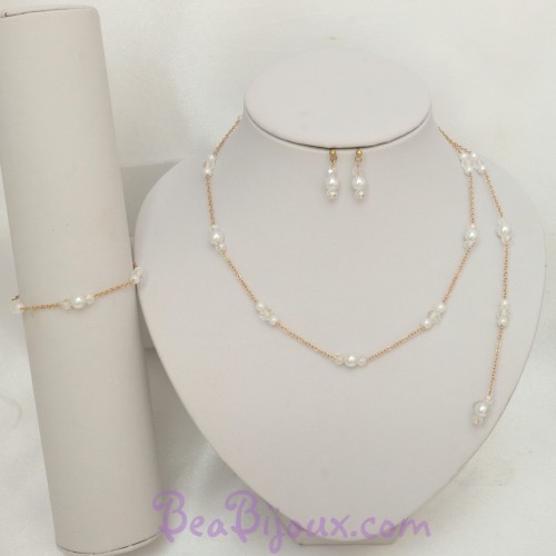 Parure mariage perles blanches et facetté