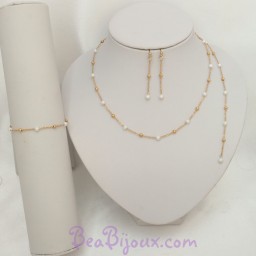Parure mariage perles blanches et dorées PA5010