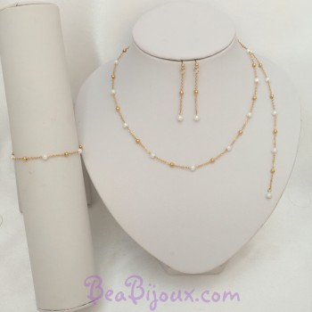 Parure mariage perles blanches et dorées PA5010
