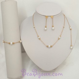 Parure mariage minimaliste perles nacrées et dorées PA5009