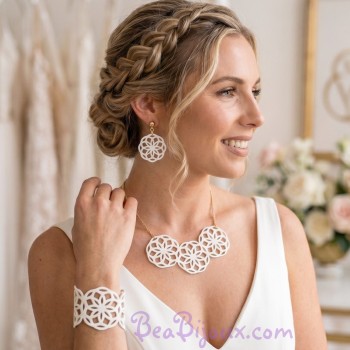 Parure mariage mandala simili cuir blanc PA7002 Parure mariage mandala simili cuir blanc PA7002