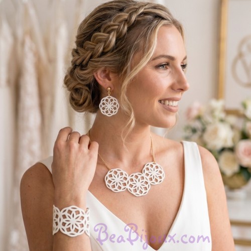 Parure mariage mandala simili cuir blanc