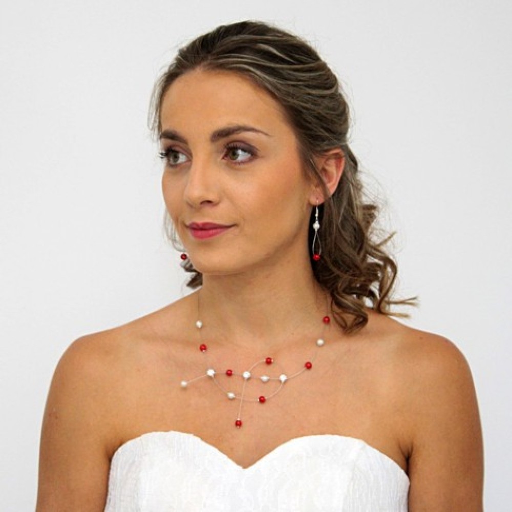 Parure mariage blanc rouge strass Parure mariage blanc rouge strass