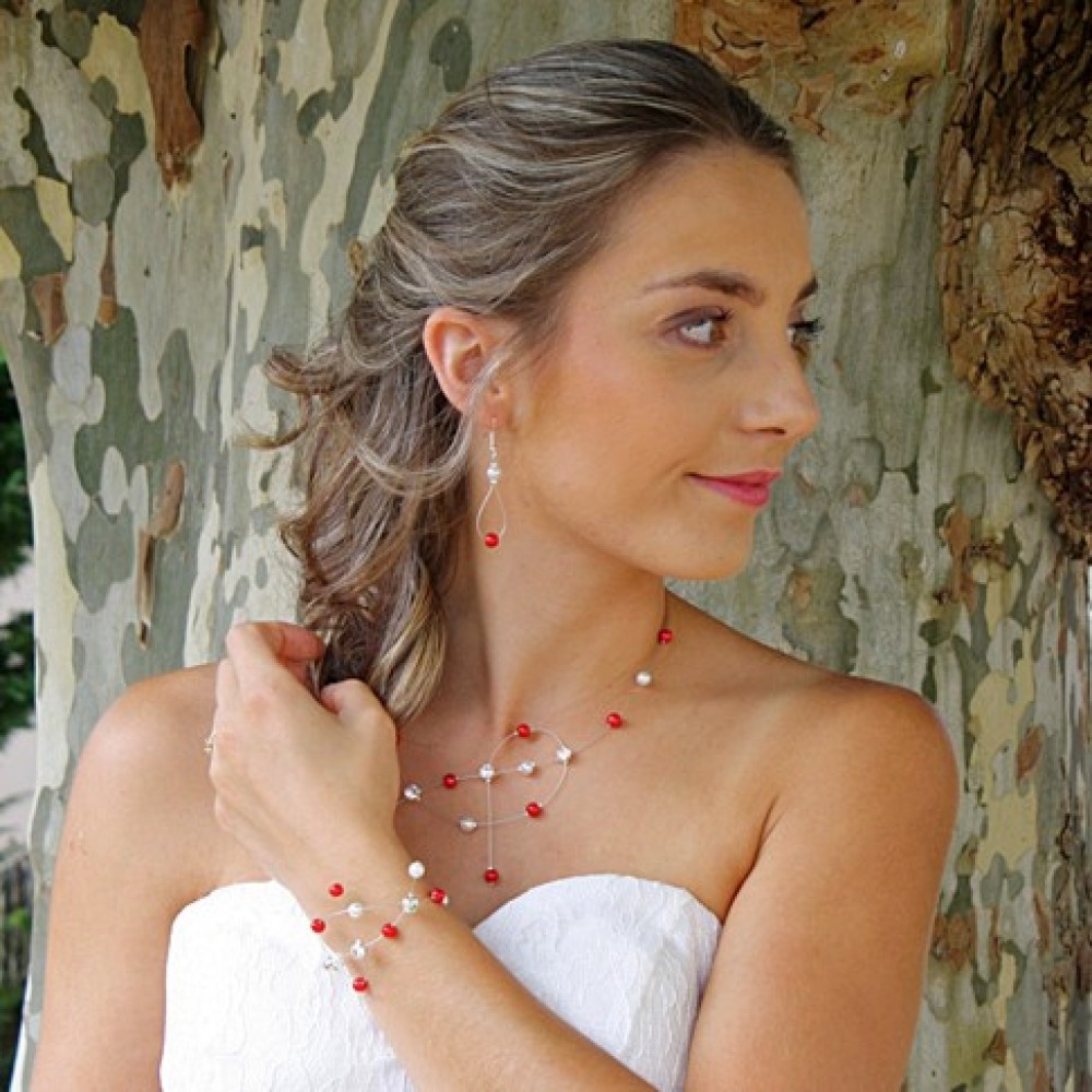 Parure mariage blanc rouge strass Parure mariage blanc rouge strass