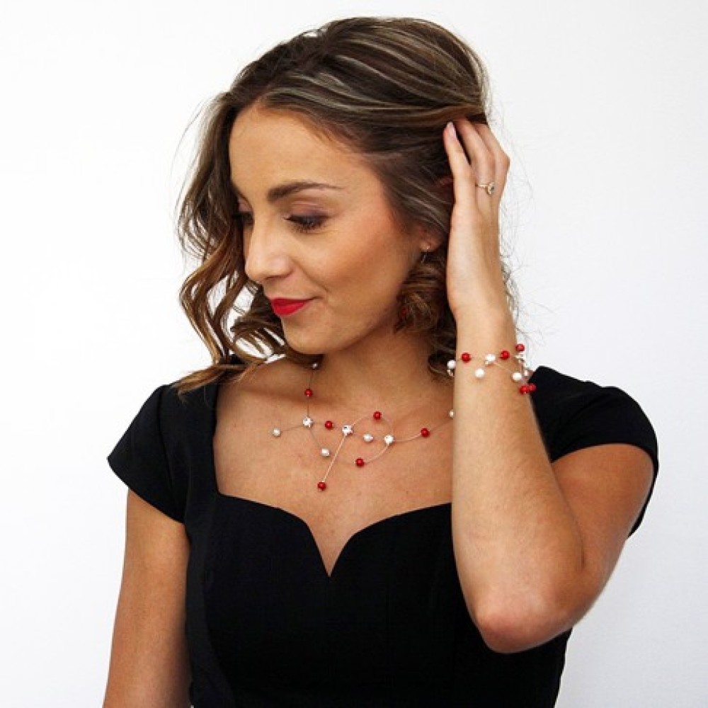 Parure mariage blanc rouge strass Parure mariage blanc rouge strass