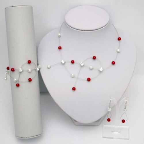 Parure mariage blanc rouge strass
