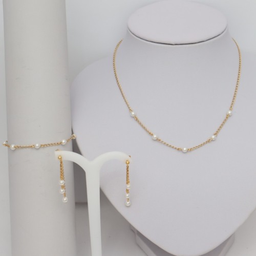 Parure mariage blanc et doré à l'or fin
