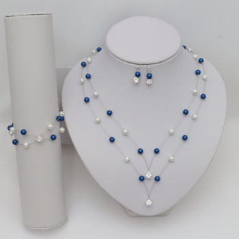 Parure bijoux bleu roi et blanc PA1276A