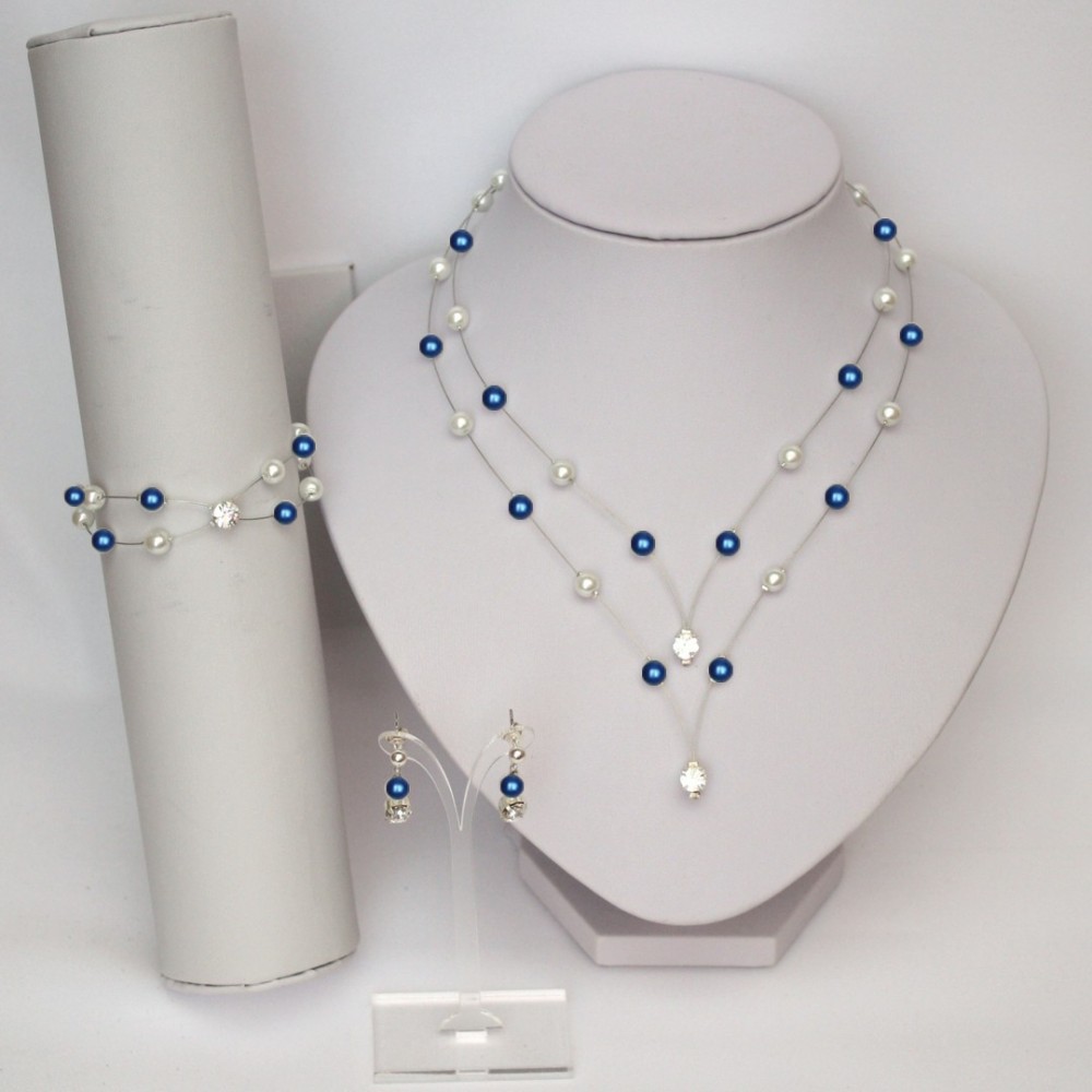 Parure bijoux bleu roi et blanc Parure bijoux bleu roi et blanc