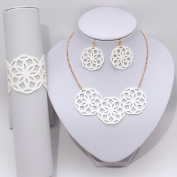 Parure mariage mandala simili cuir blanc PA7002