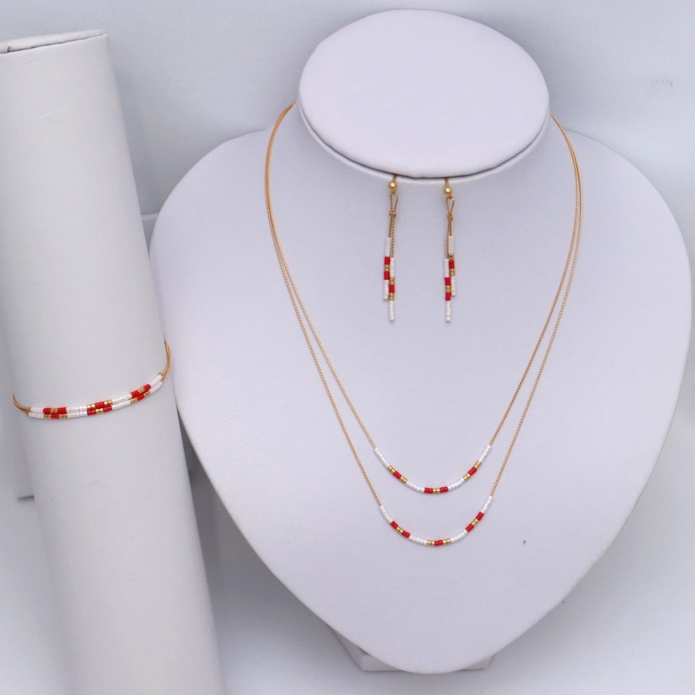 Parure or rouge et blanc