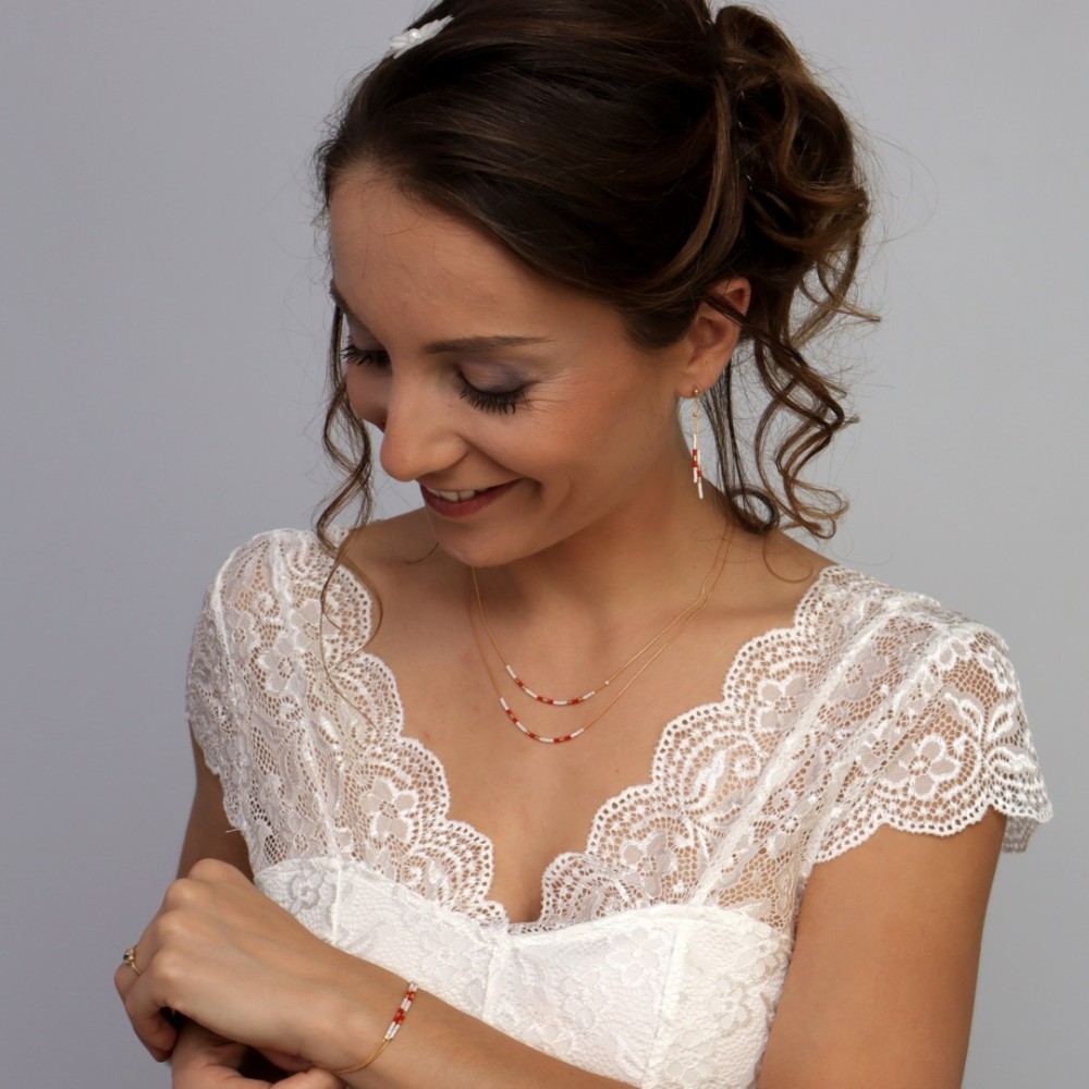 Parure or rouge et blanc