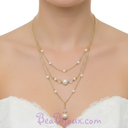 Collier mariage 3 rangs or et blanc CO6006