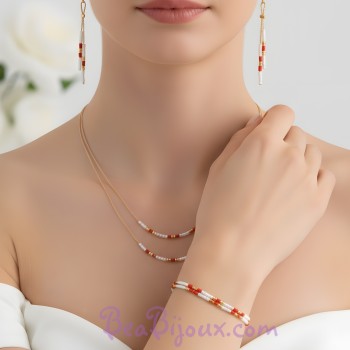 Parure or rouge et blanc PA6014