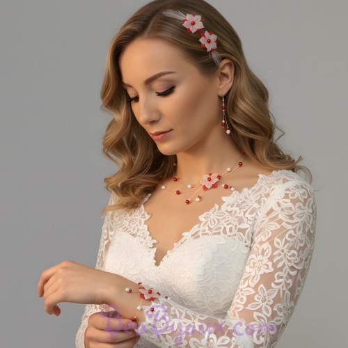 Parure mariage fleur rouge blanc