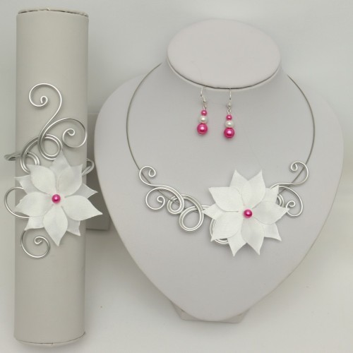 Parure mariage fleur blanc fuchsia