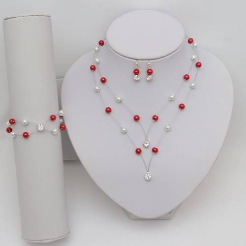 Parure bijoux rouge et blanc