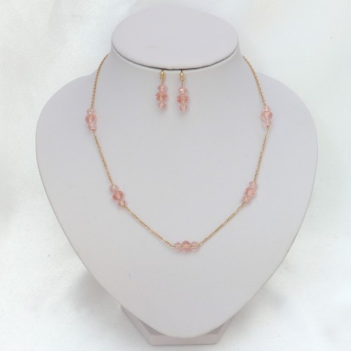 Parure dorée perles cristal rose