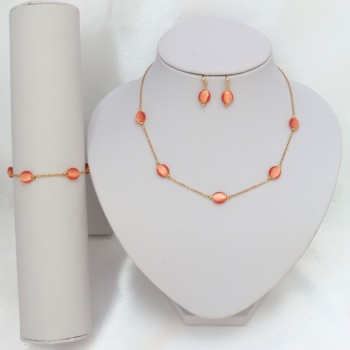 Parure dorée oeil de chat orange PA5002